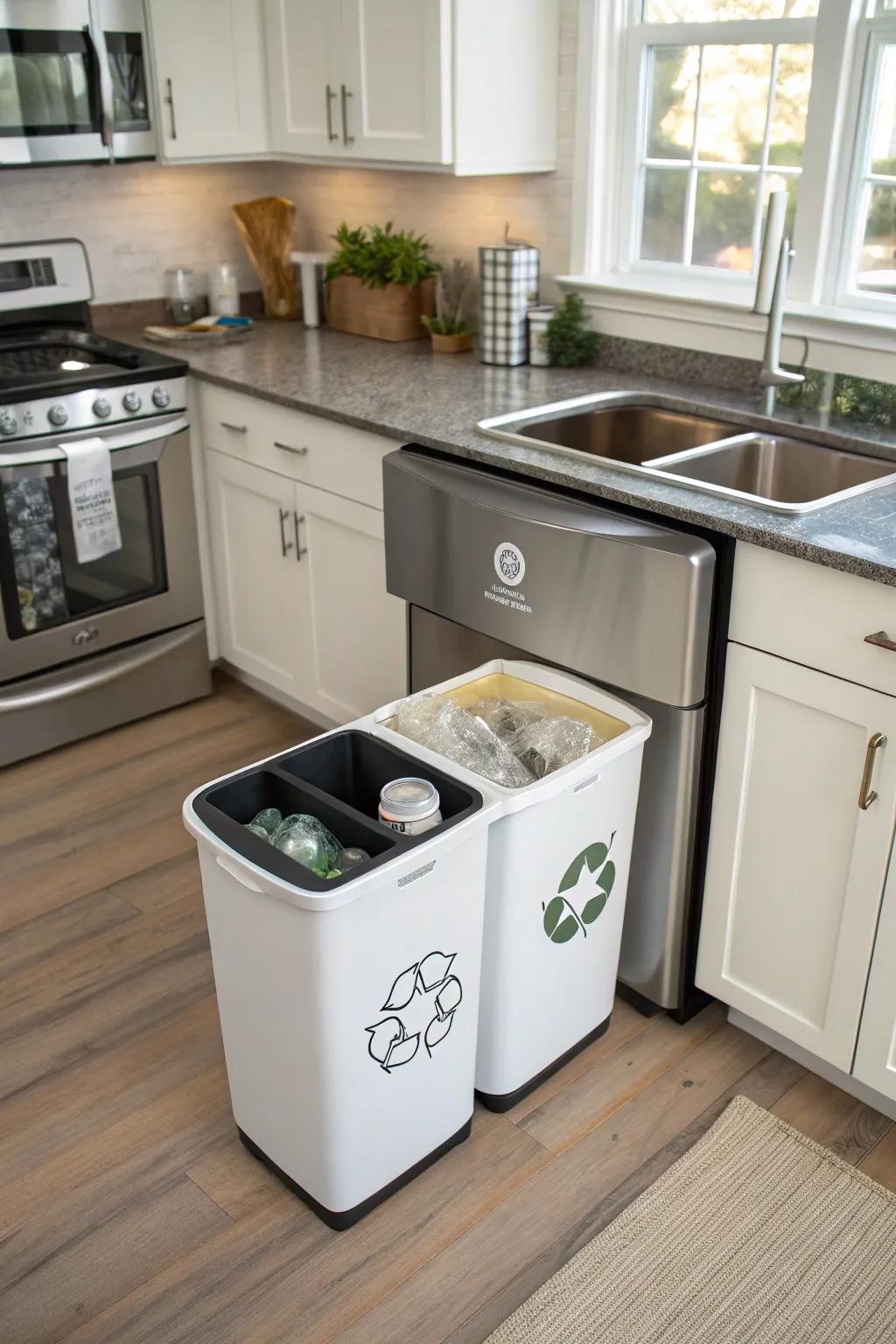 A recycling and trash combo can making eco-friendly living easy.