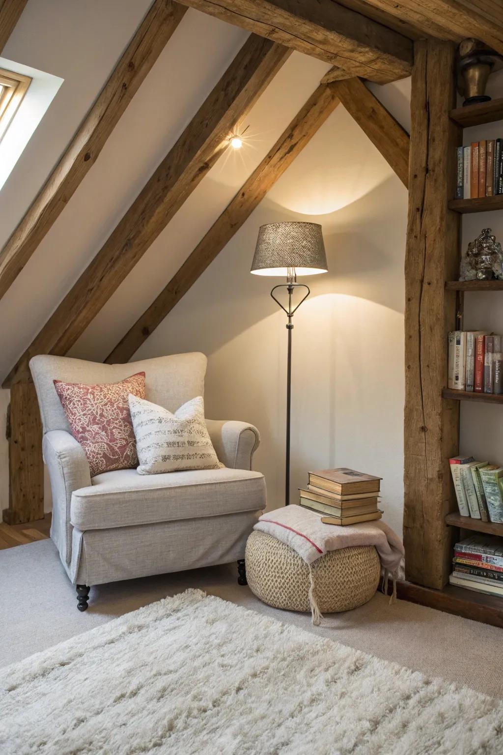 Accent lamps add warmth and character to a vaulted ceiling room.