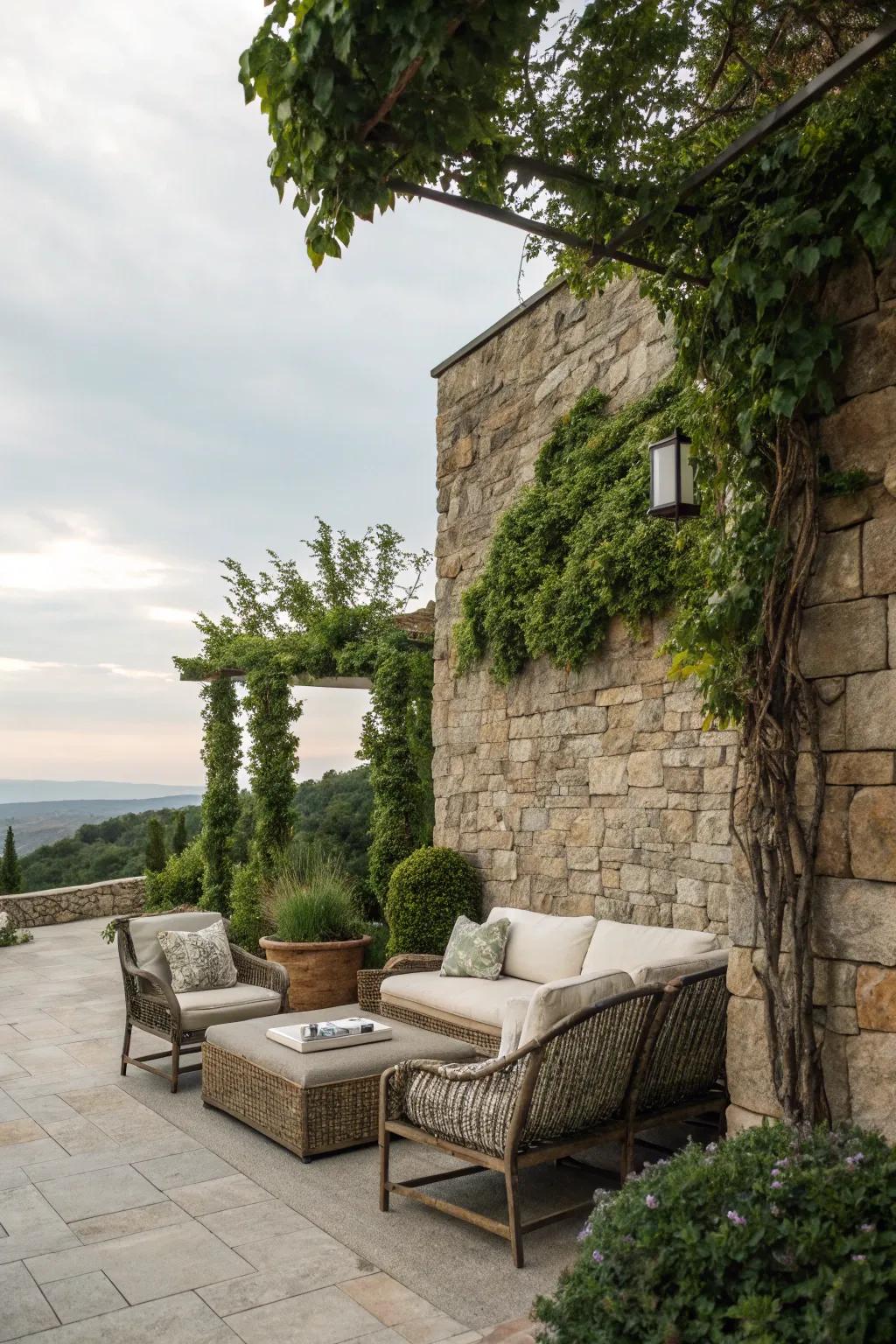 Stone walls offer a timeless and elegant privacy solution.