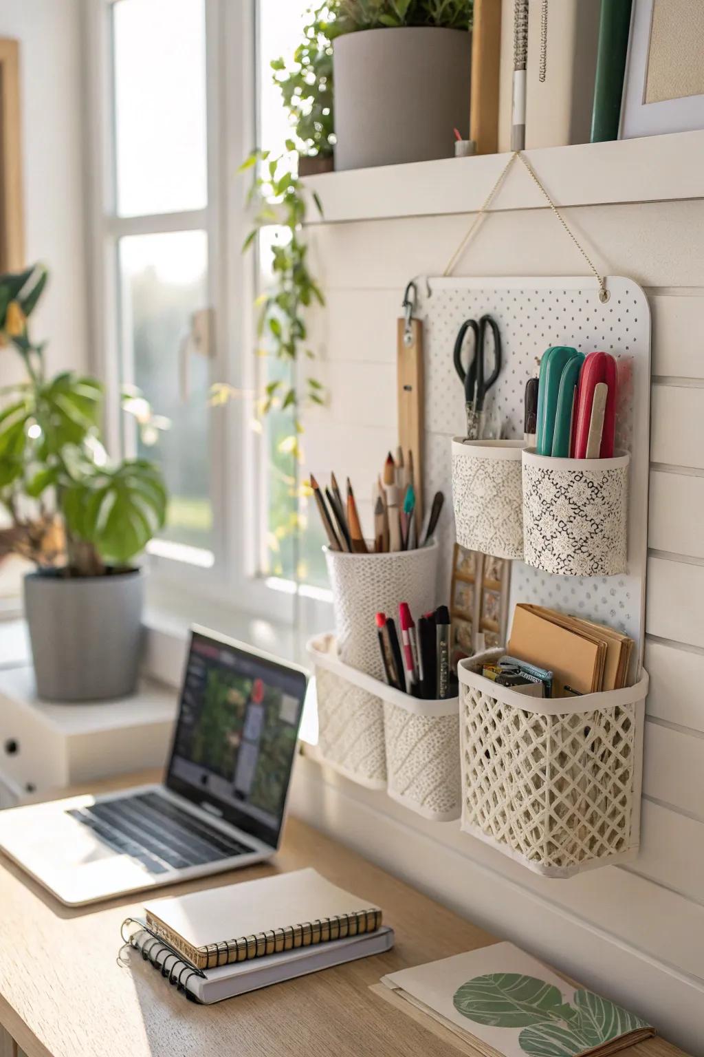 Add a playful touch to your space with a decorative PVC wall organizer.