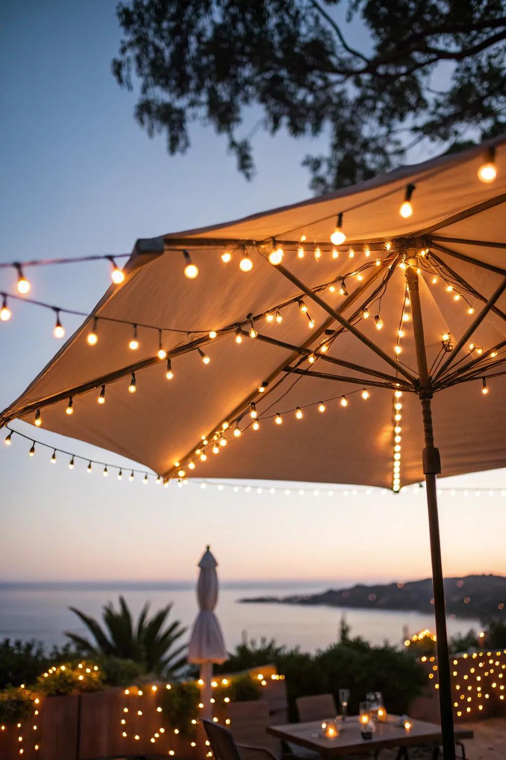 Make your umbrella a focal point with solar lights.