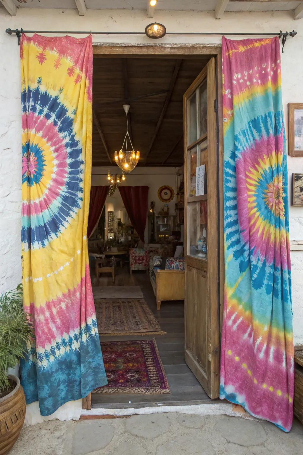 Tie-dye curtains express creativity and add color.