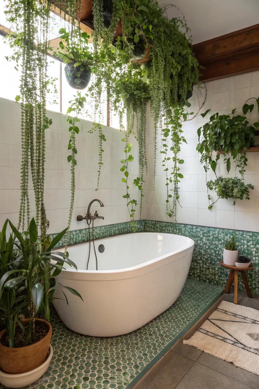 Create a spa-like oasis with hanging plants above your tub.