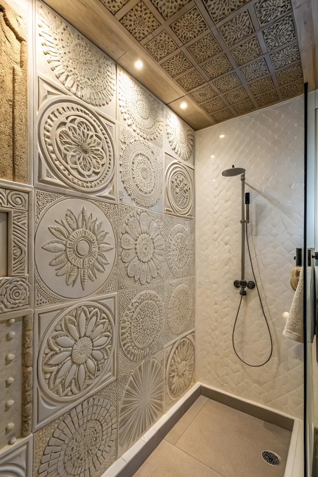 Textured paint adds artistic flair to your shower walls.