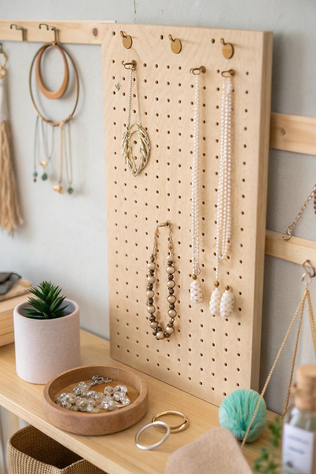 Elevate your craft show display with a multi-purpose pegboard that blends functionality with elegant design.