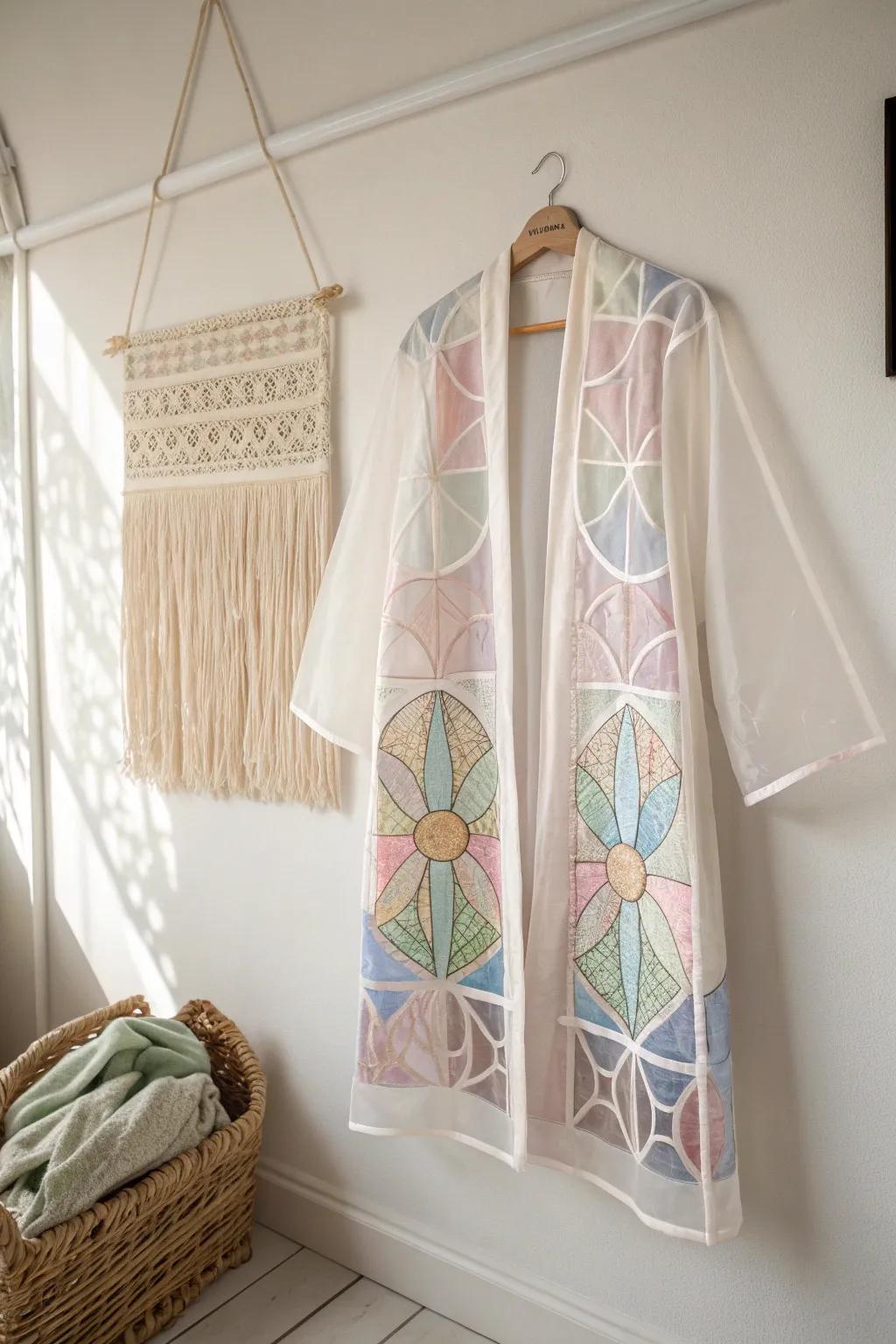 Embrace the art of simplicity with a stained glass effect coat, where craftsmanship meets natural elegance.