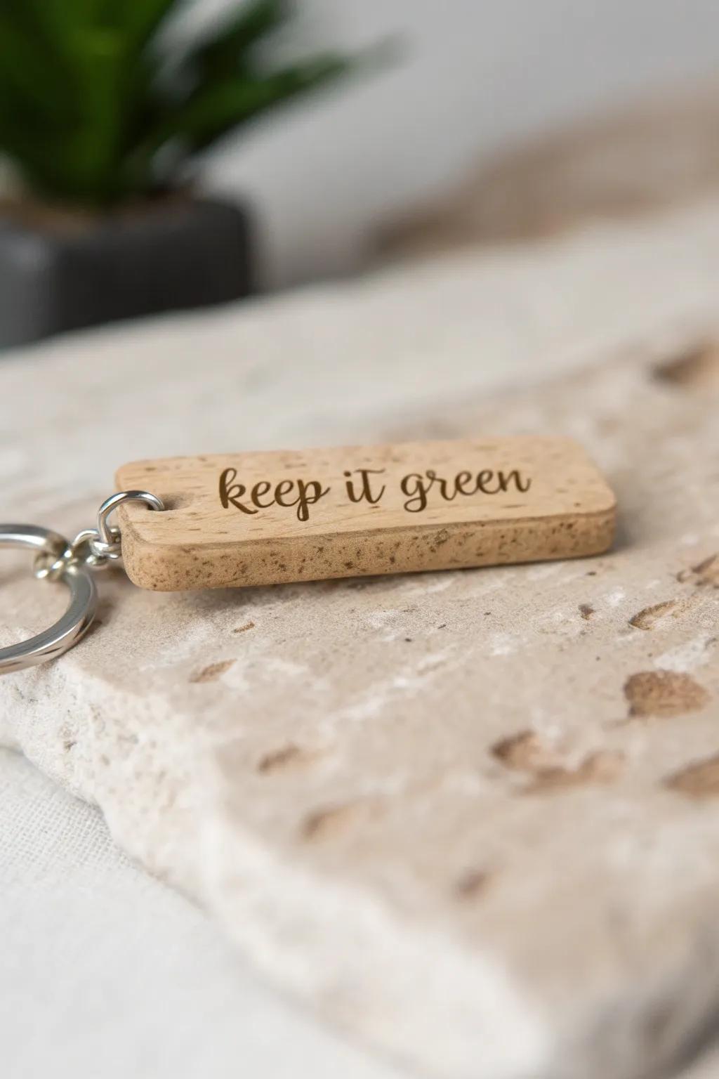 Embrace simplicity and nature with a 'Keep It Green' eco-friendly keychain. Perfect for the conscious minimalist.