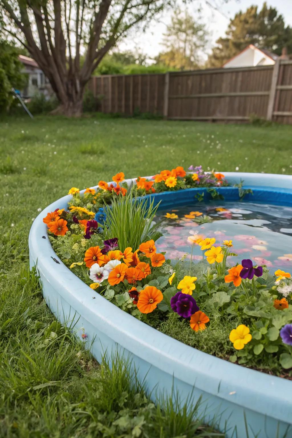 A garden of edible delights in a simple kiddie pool.