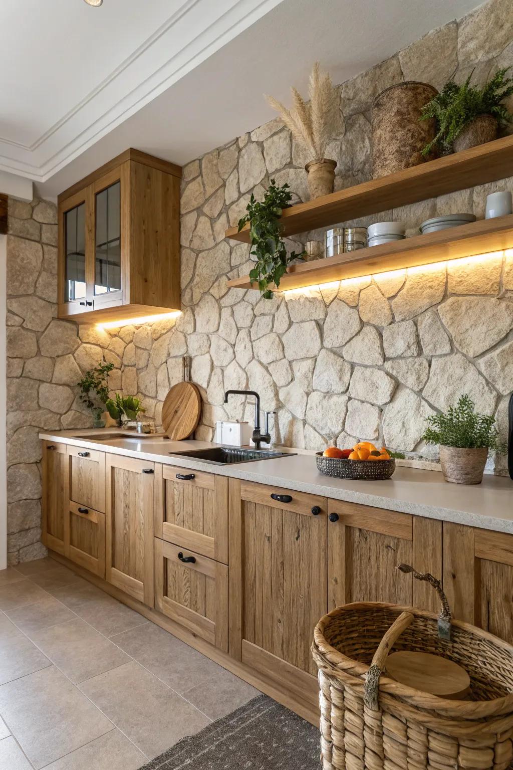 Textured stone surfaces add a natural and earthy feel to your kitchen.