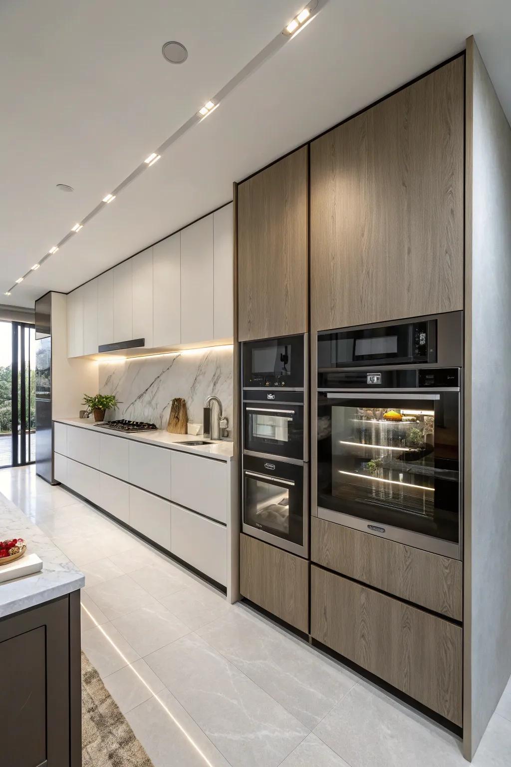 Built-in appliances offer a seamless and modern kitchen look.