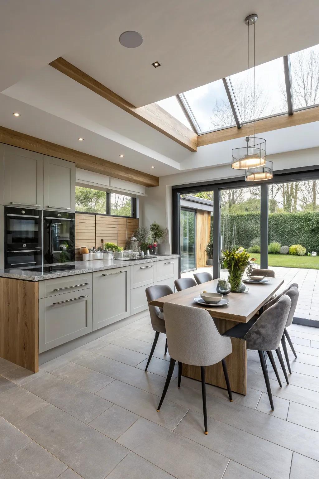 An integrated dining area creates a welcoming eat-in kitchen experience.