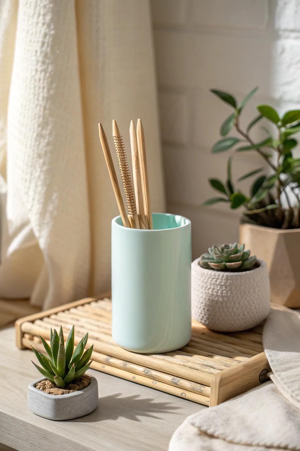 Craft a stylish knitting corner with repurposed elegance. 🌿✨ #KnittingOrganization #MinimalistStyle