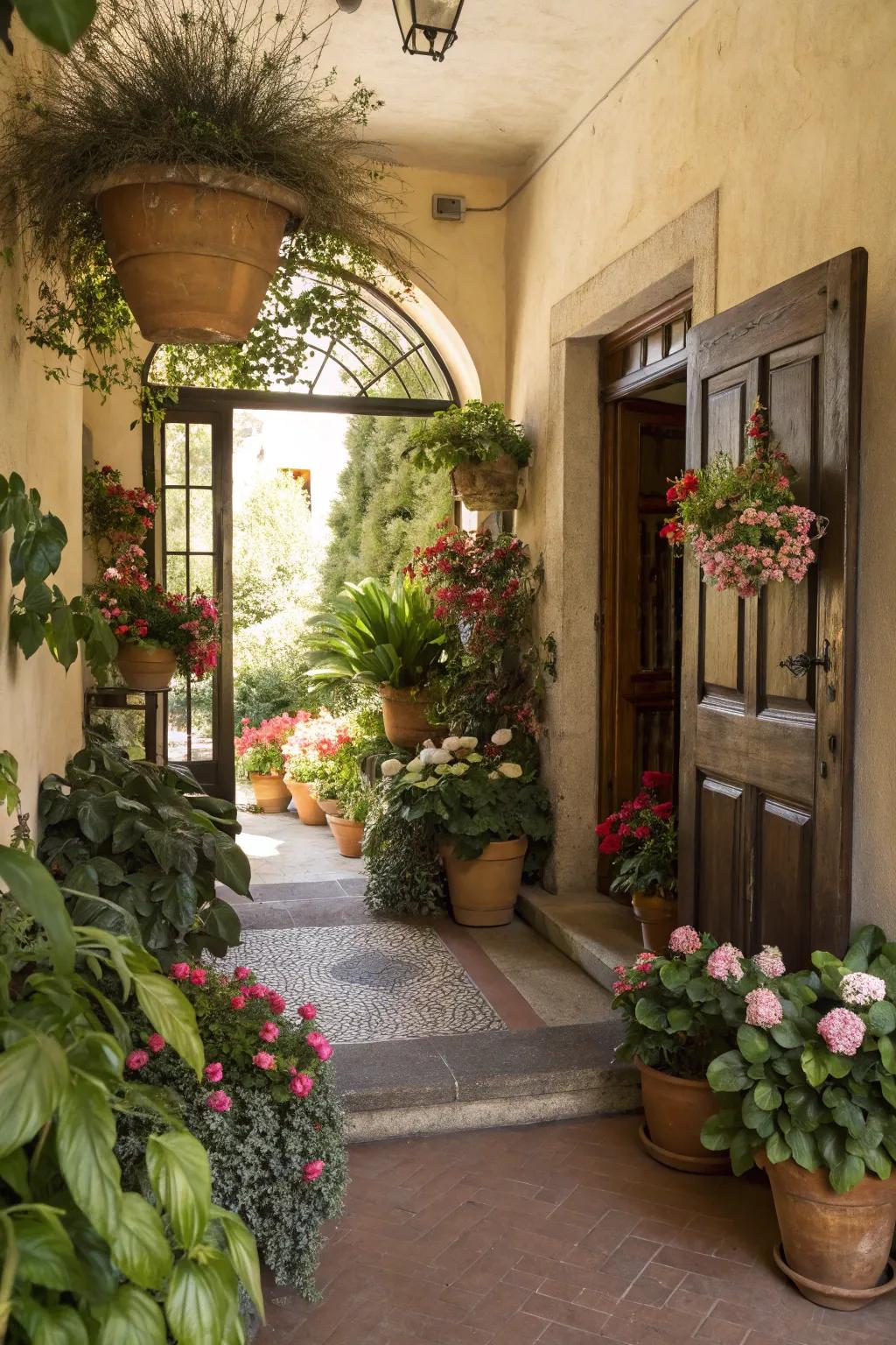 Greenery adds a fresh and inviting touch to any entryway.