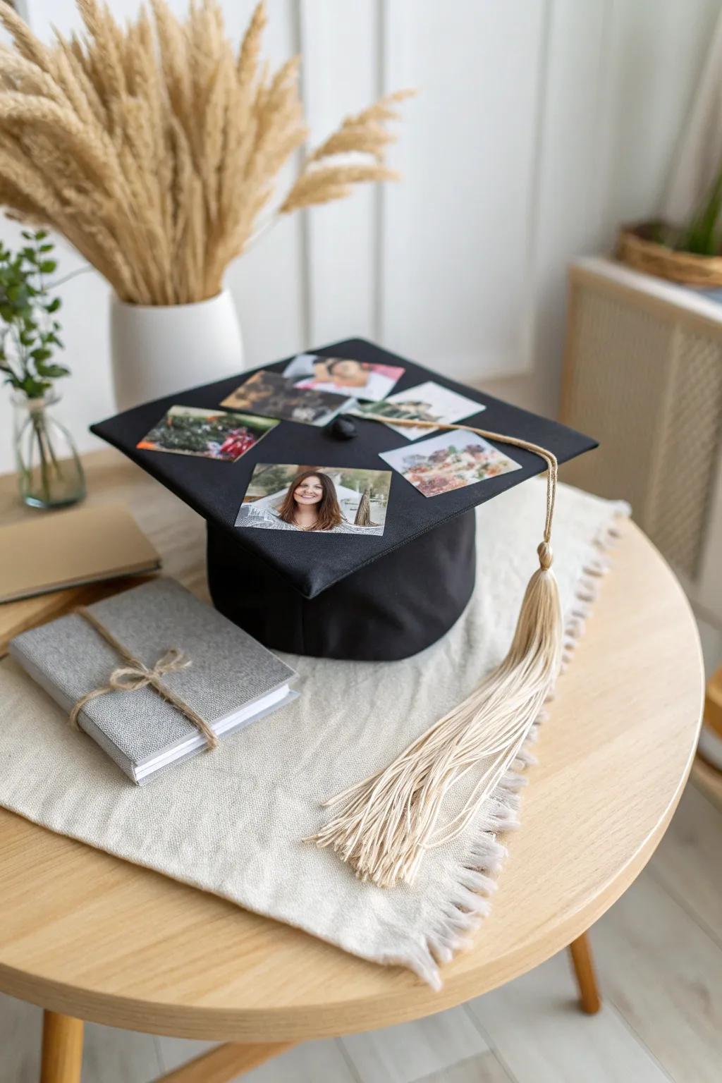 Capture your college journey with a chic DIY photo collage cap – a perfect blend of memories and minimalist style.