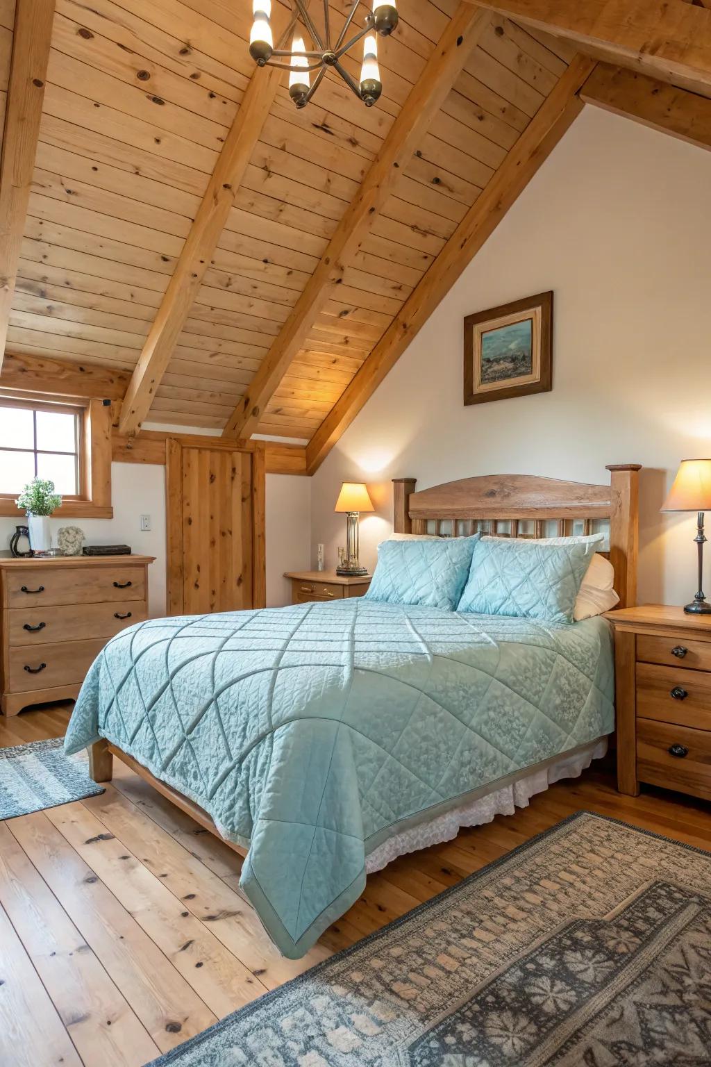 Balance cool tones with rustic warmth in your light blue bedding setup.