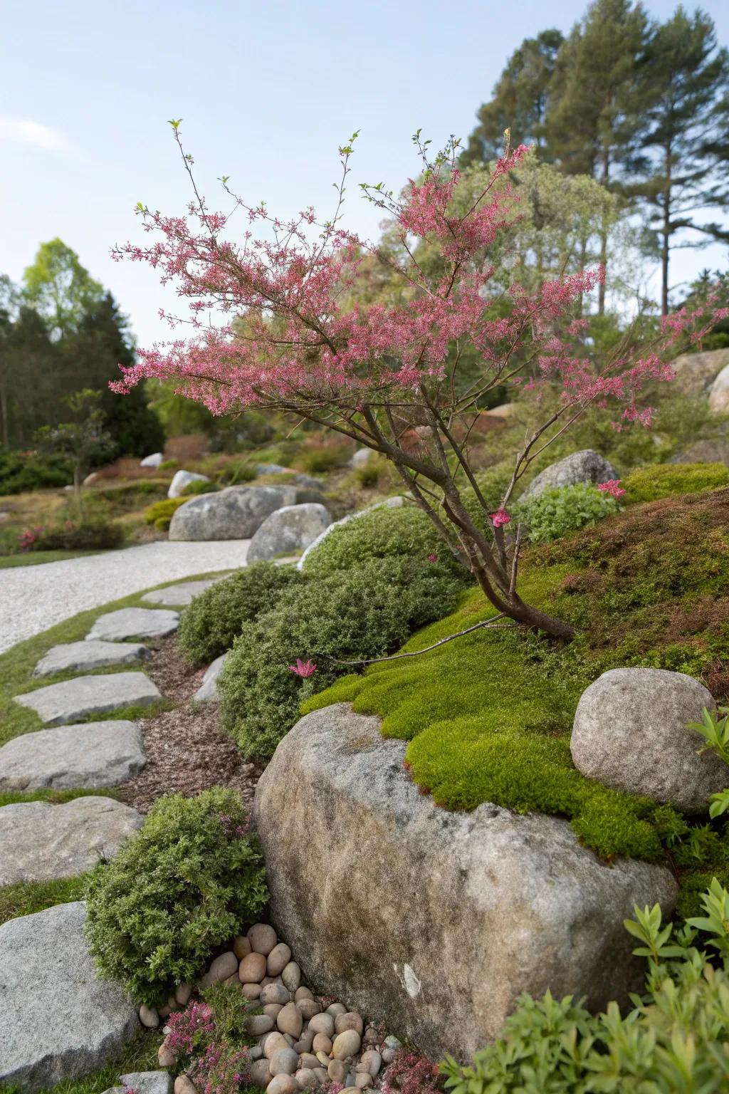 Add color and texture to rock gardens with loropetalum.