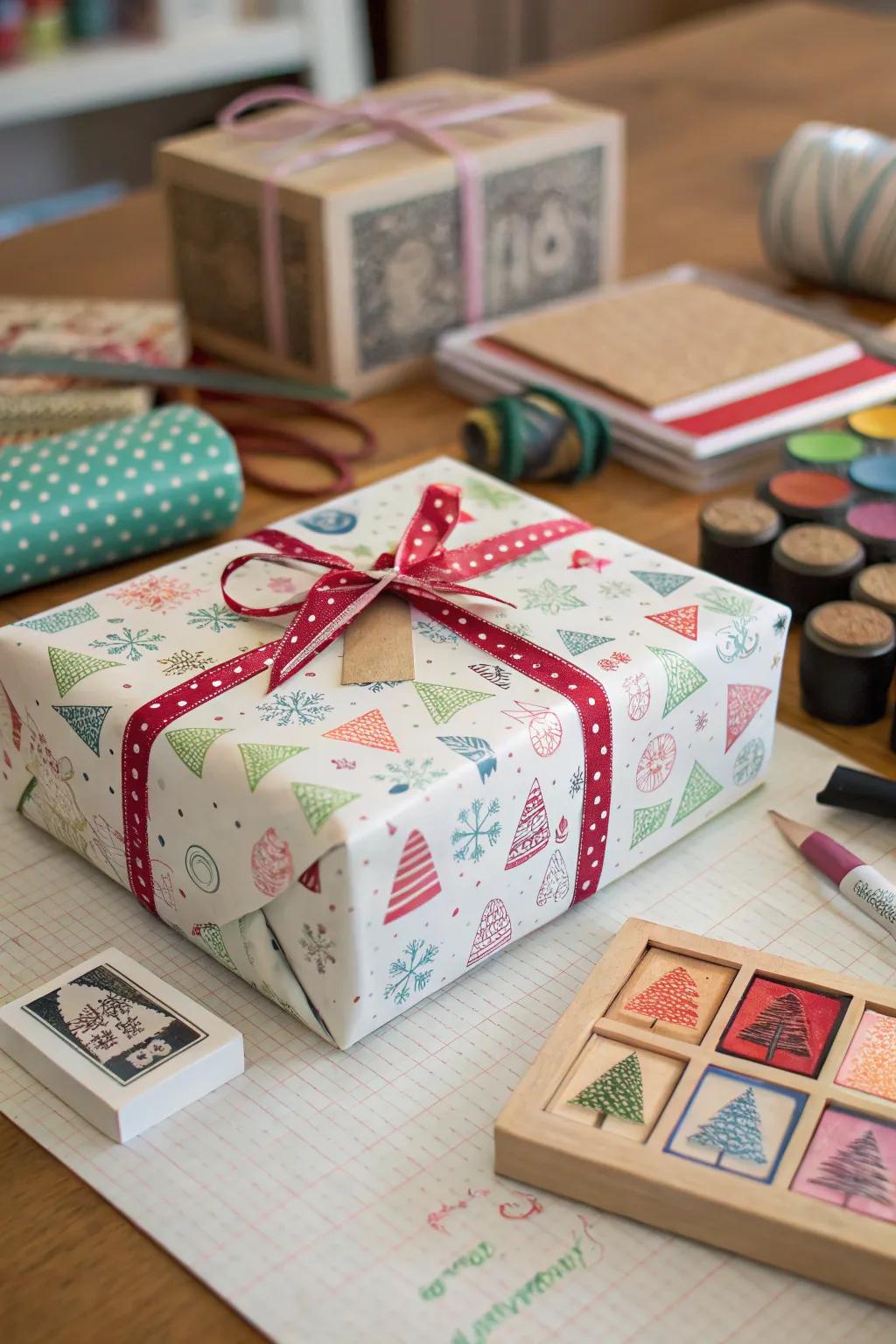 Stamped paper offers a personalized and artistic touch to gift wrapping.