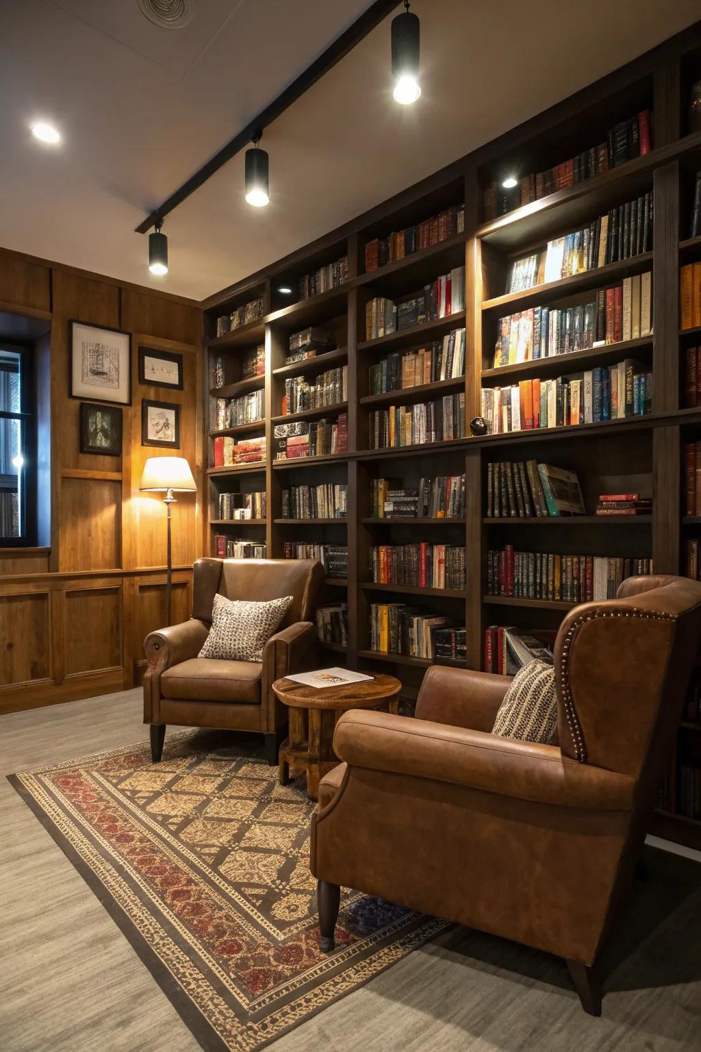 Immerse yourself in a literary haven with a library-style man cave.