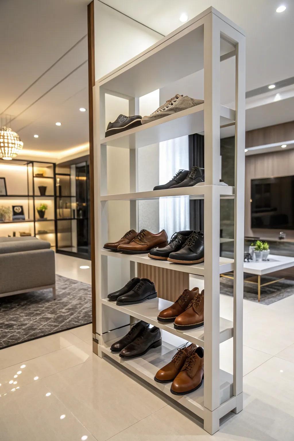 Freestanding shelves are ideal for flexible shoe storage in any home.