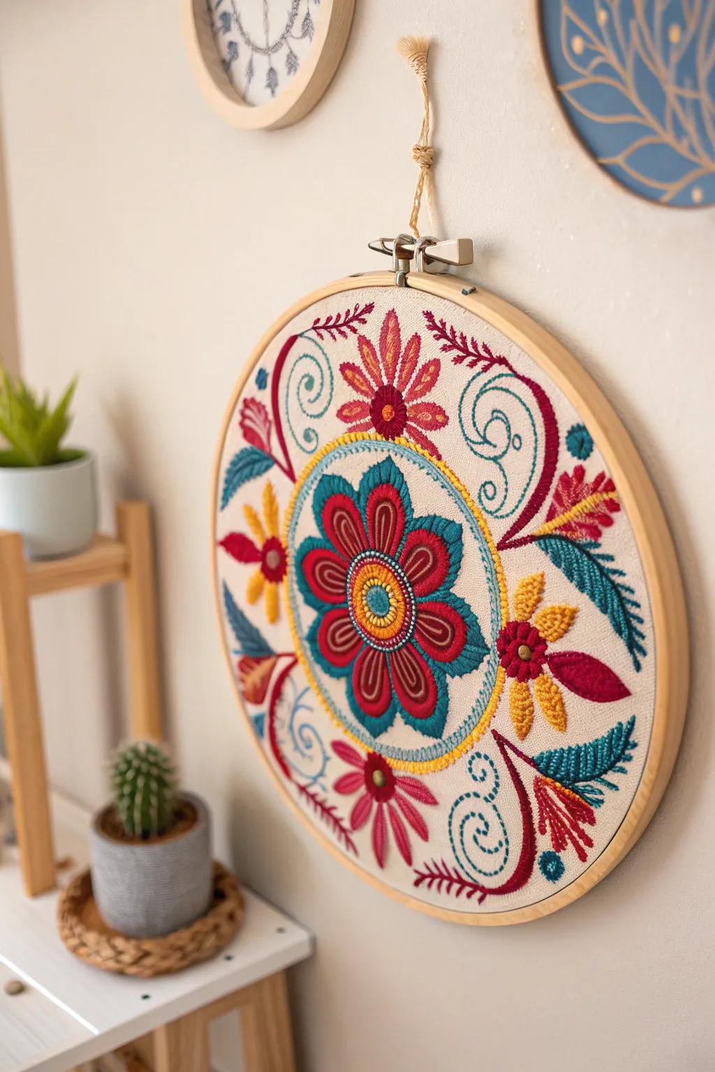 Celebrate the artistry of Mexican embroidery with this stunning hoop art centerpiece.