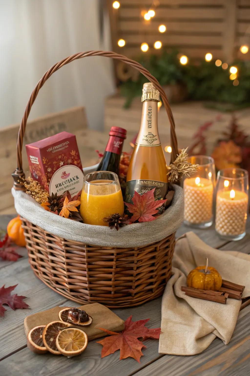 Seasonal spice basket for a cozy mimosa experience.