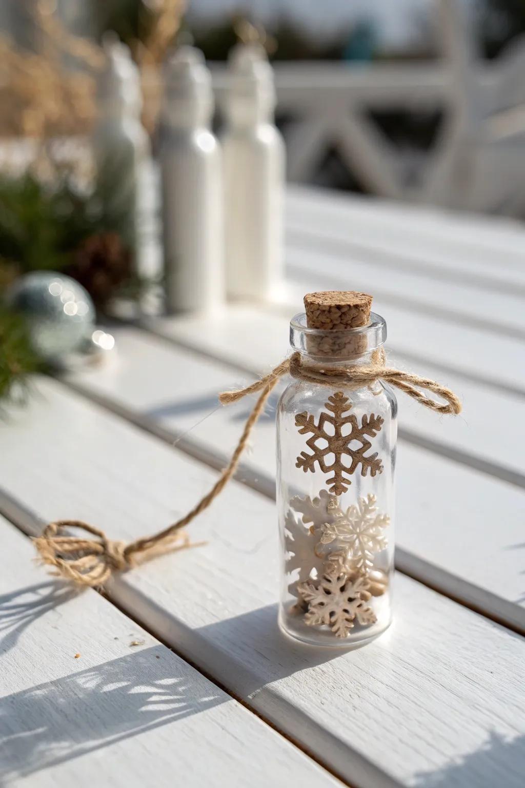 Capture the essence of each season with a touch of elegance - a snowflake-filled mini bottle charm to brighten up your space.