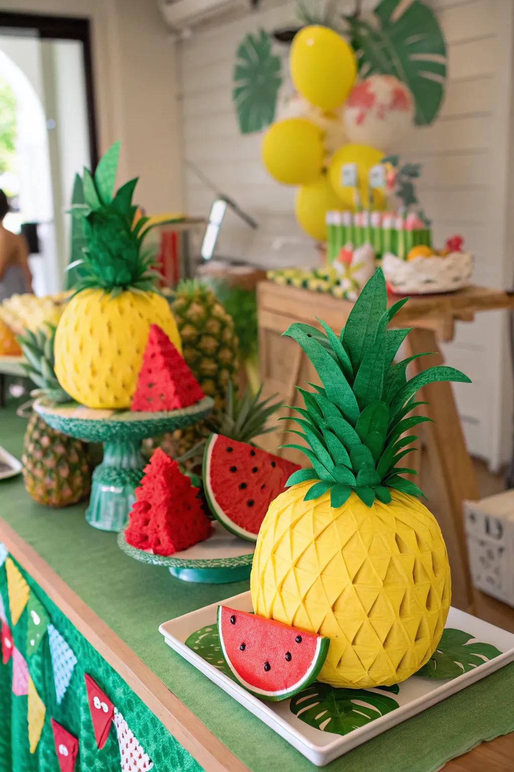 Tropical fruit mini piñatas that bring a fresh, fun vibe to any event.