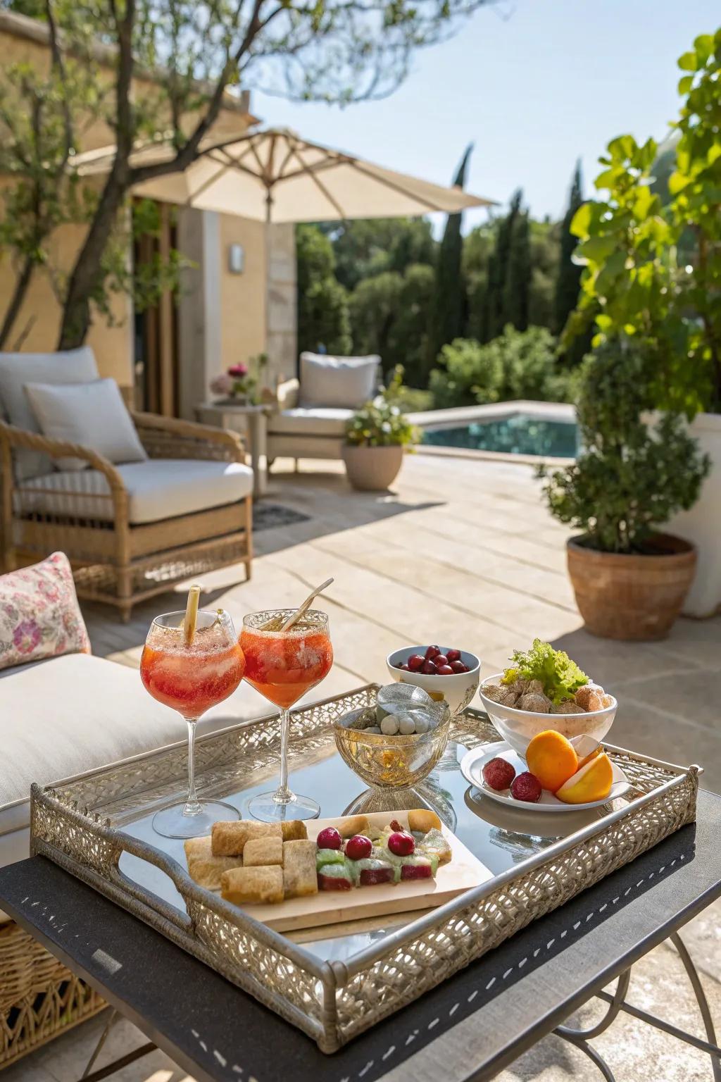 Elevate your outdoor entertaining with a mirror tray.