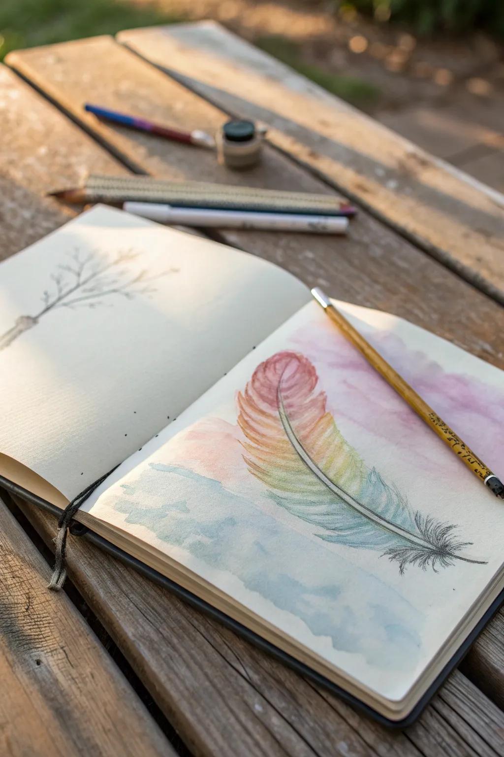 Transform your sketches with ethereal watercolor backgrounds and let your creativity soar. ✨ #SketchbookArt #ScandiBoho