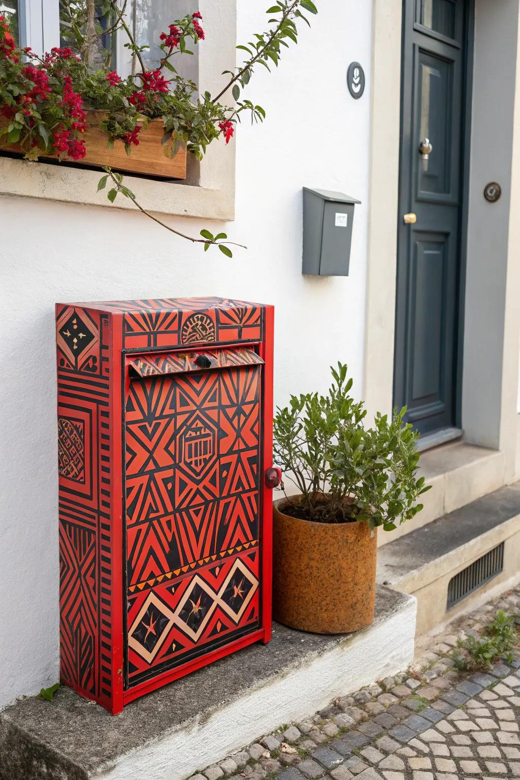 Geometric patterns make mailboxes visually striking.