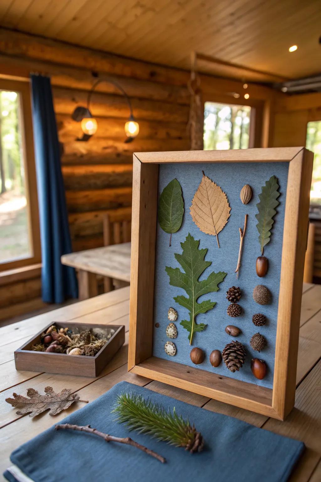 A nature-inspired shadow box with woodland treasures.