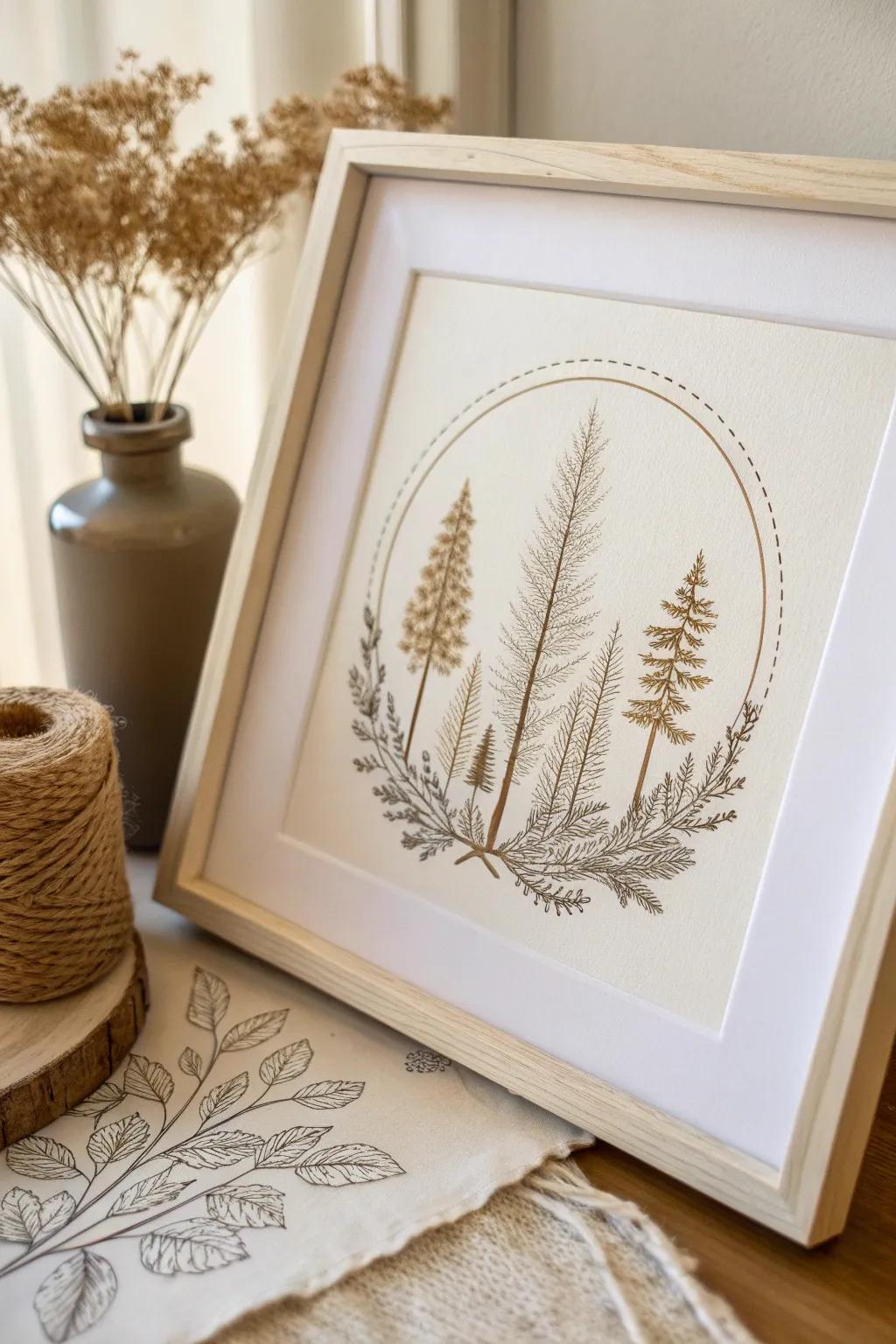 Discover the serene beauty of a hidden forest world through this elegant circular frame.