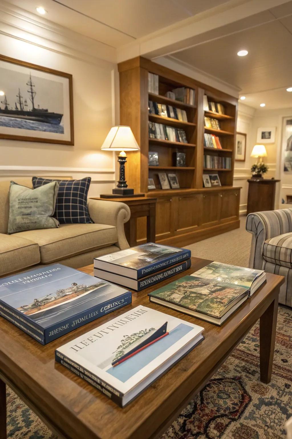 Nautical books add both knowledge and style to your living room decor.