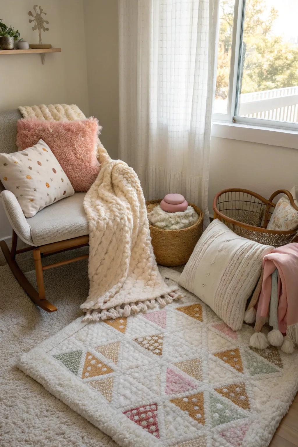 Soft textures create a warm and inviting nursery corner.