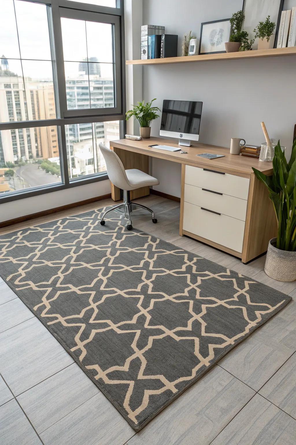 Rugs add warmth and help define different areas in your office.