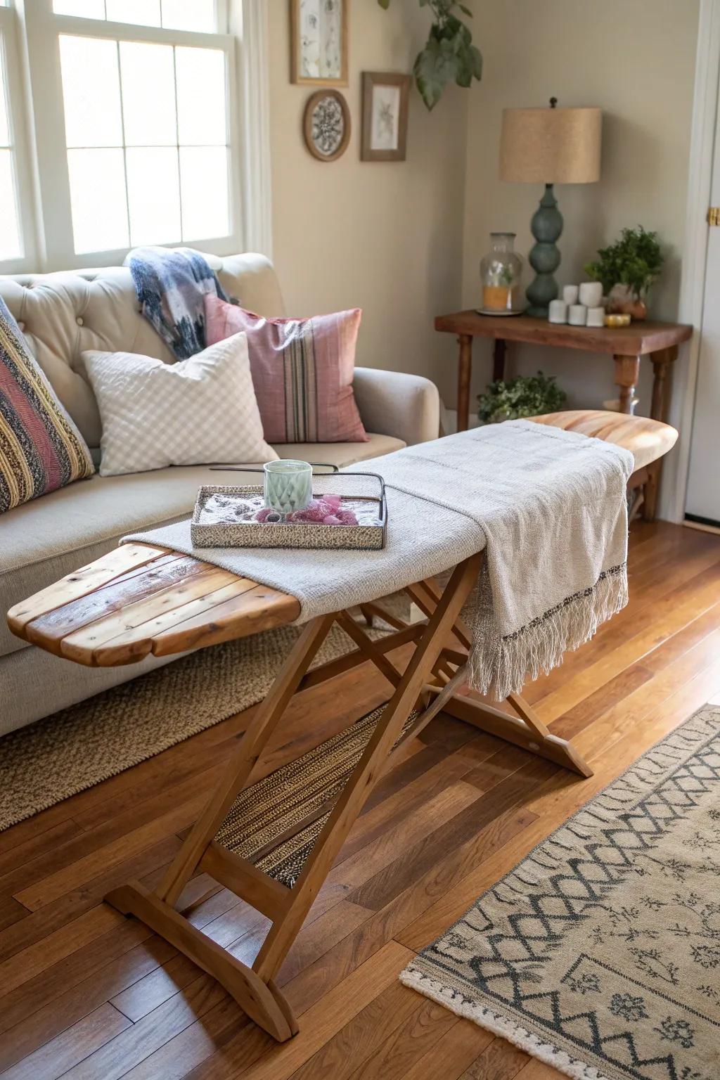 Transform your ironing board into an extra seating option.