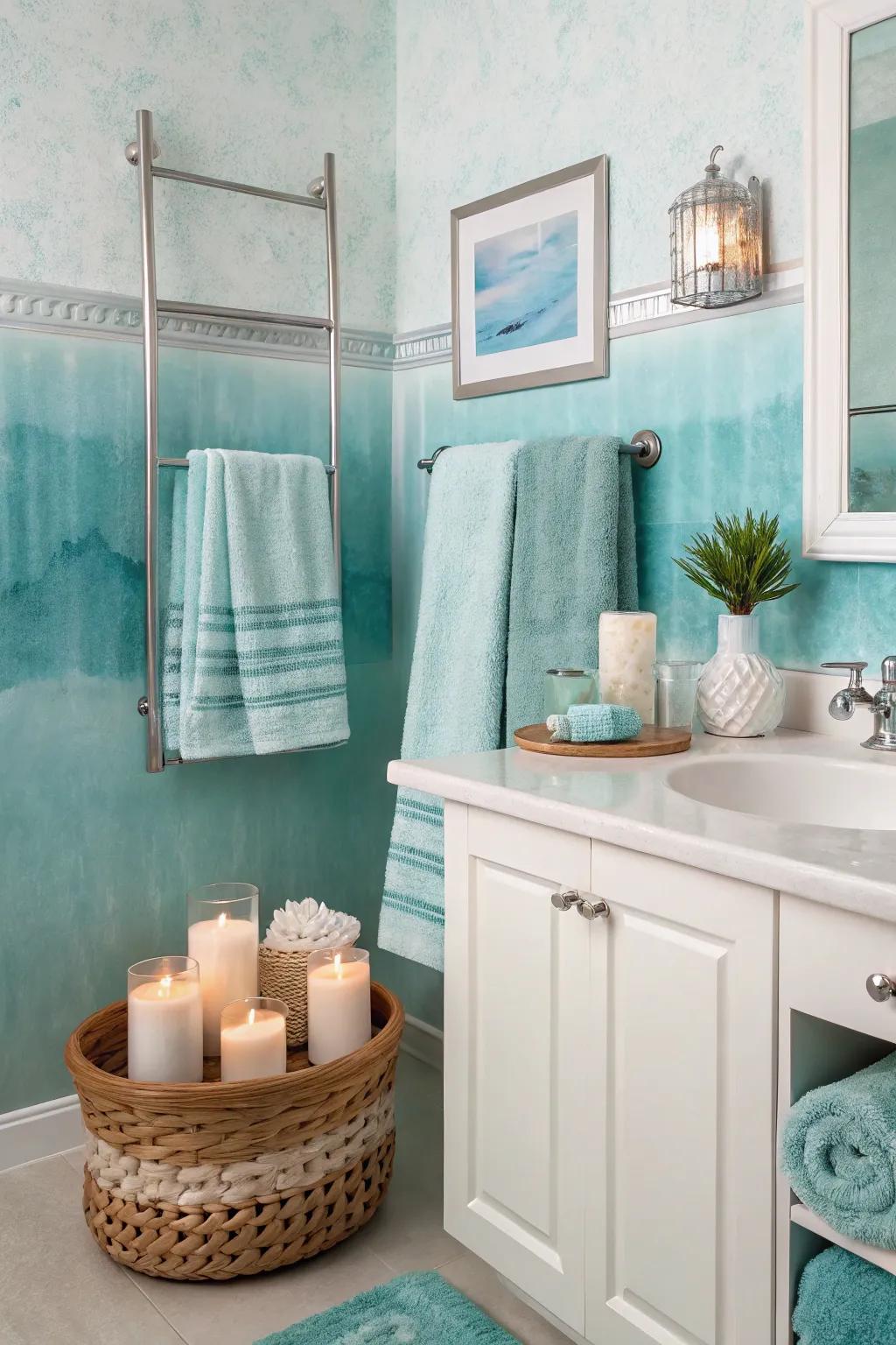 Create a spa-like retreat with a calming aqua ombre wall.