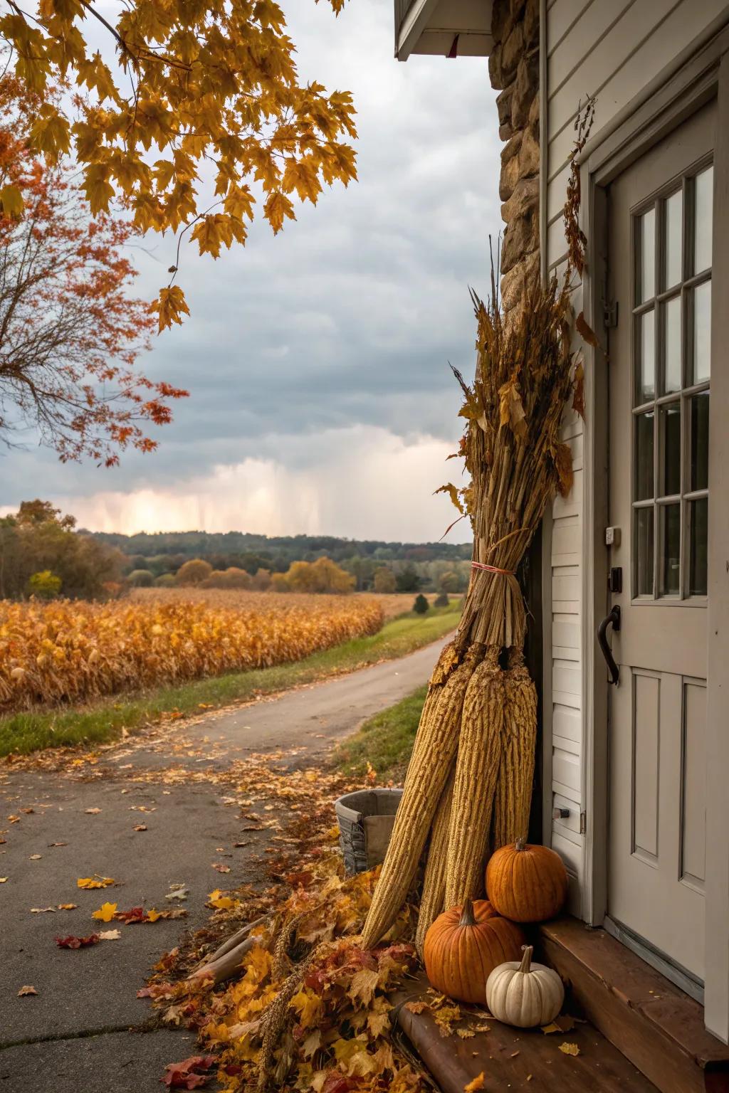 Corn stalks add height and a rustic feel to fall decor.