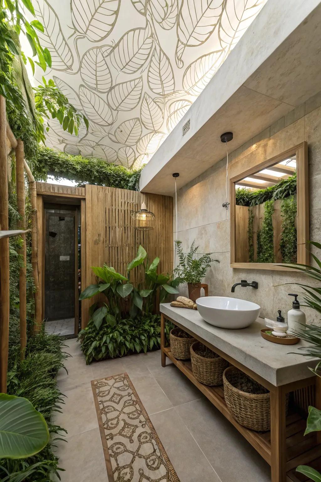 Nature-inspired ceilings can enhance the tranquility of your bathroom.