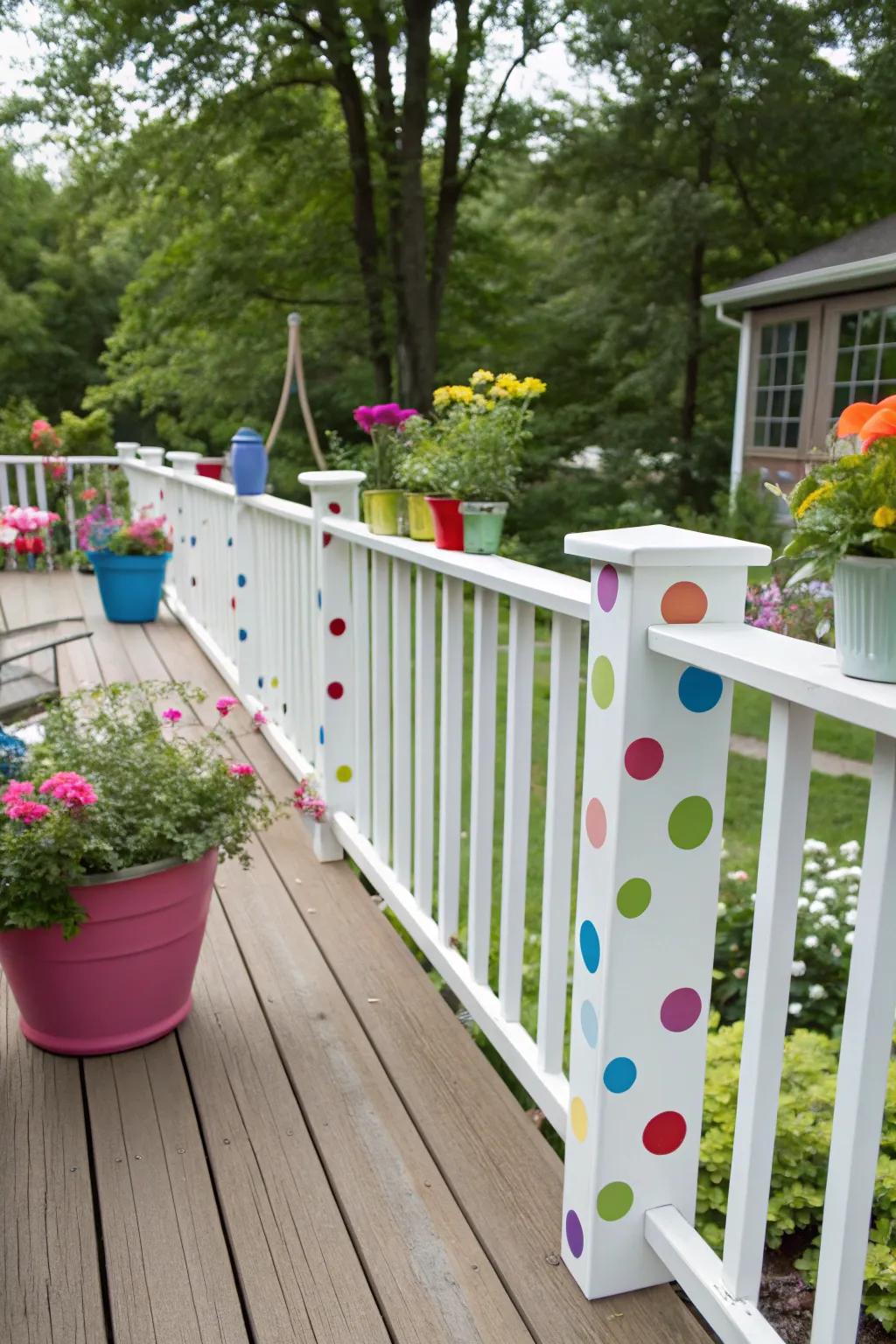 Playful polka dots add joy and personality to the deck.