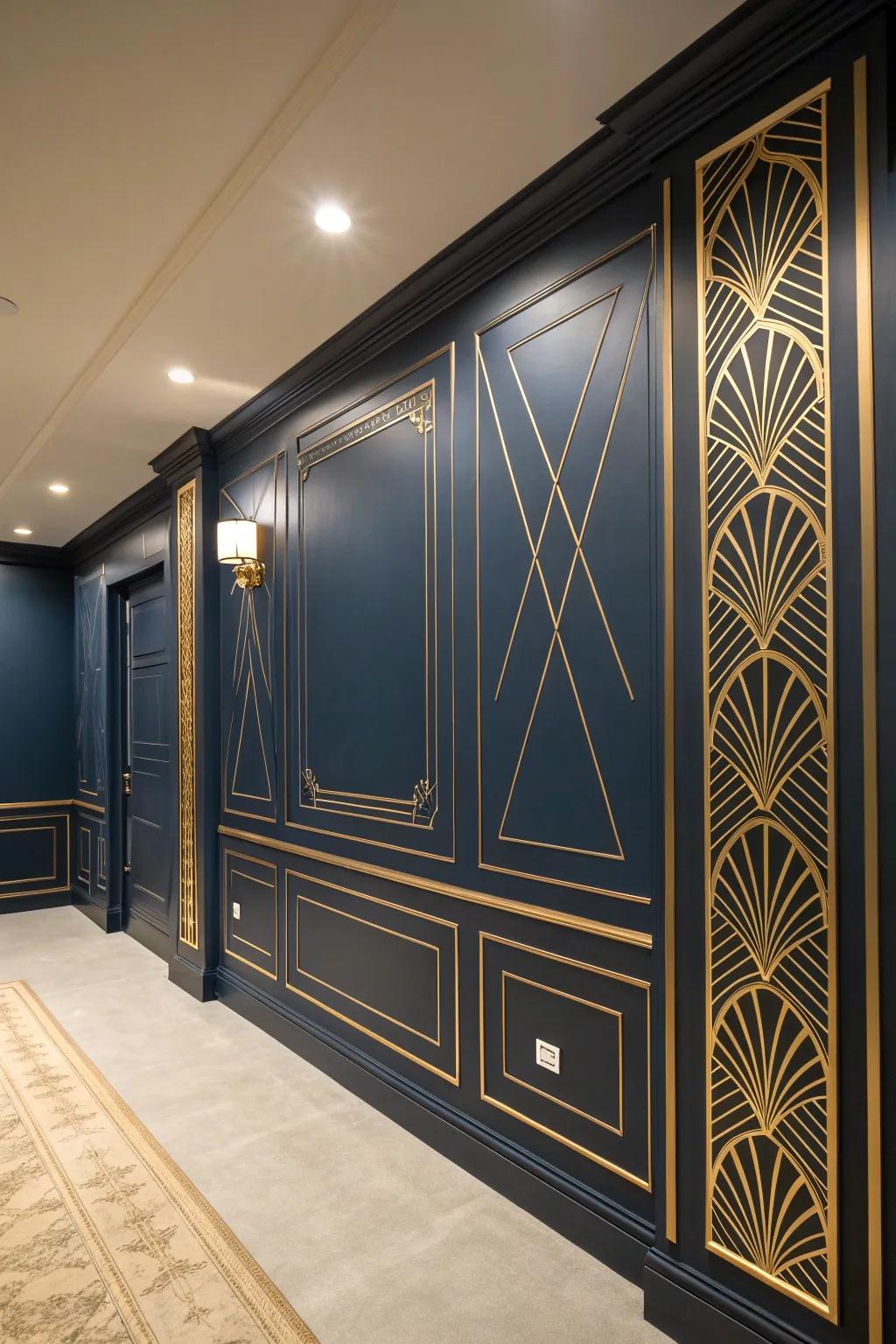 Transform your basement into a chic retreat with the timeless elegance of navy and gold.