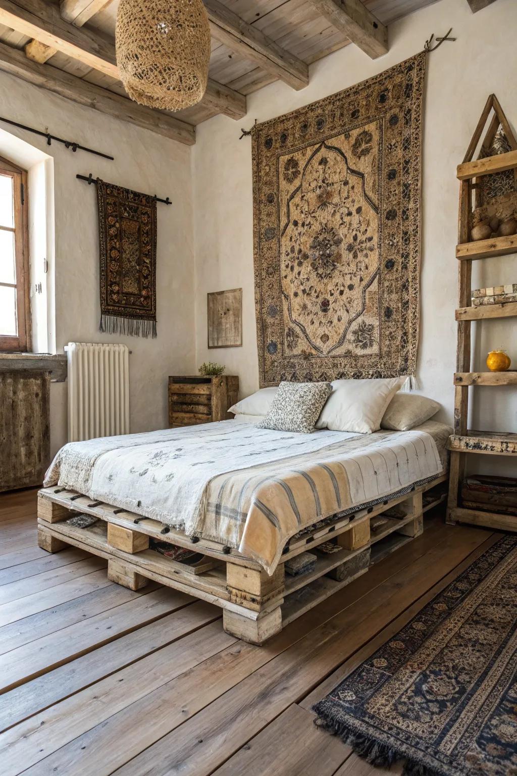 Vintage vibes come to life with a character-rich, distressed pallet bed.