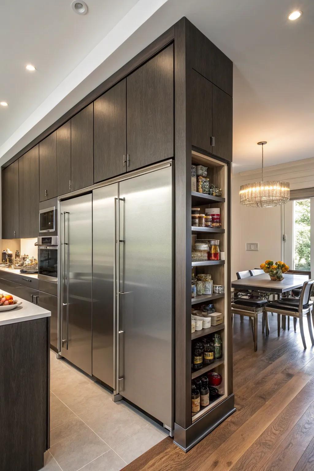 Closed-door pantry for a sleek, organized kitchen.