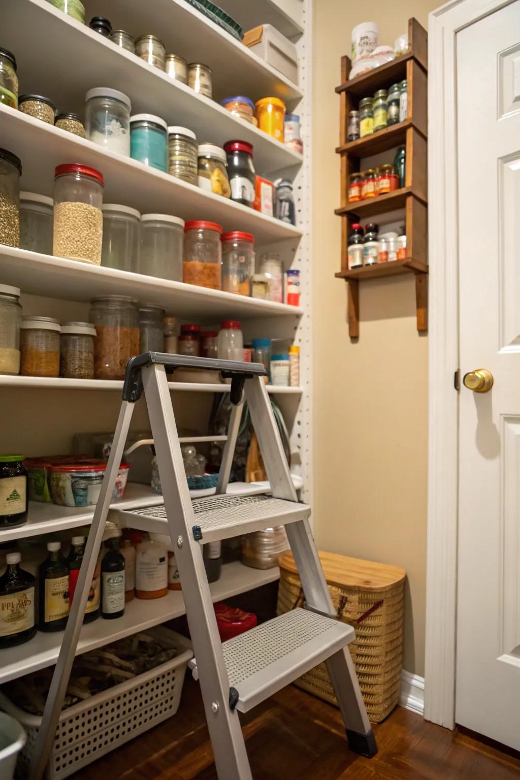 A step stool makes accessing high pantry shelves much easier.