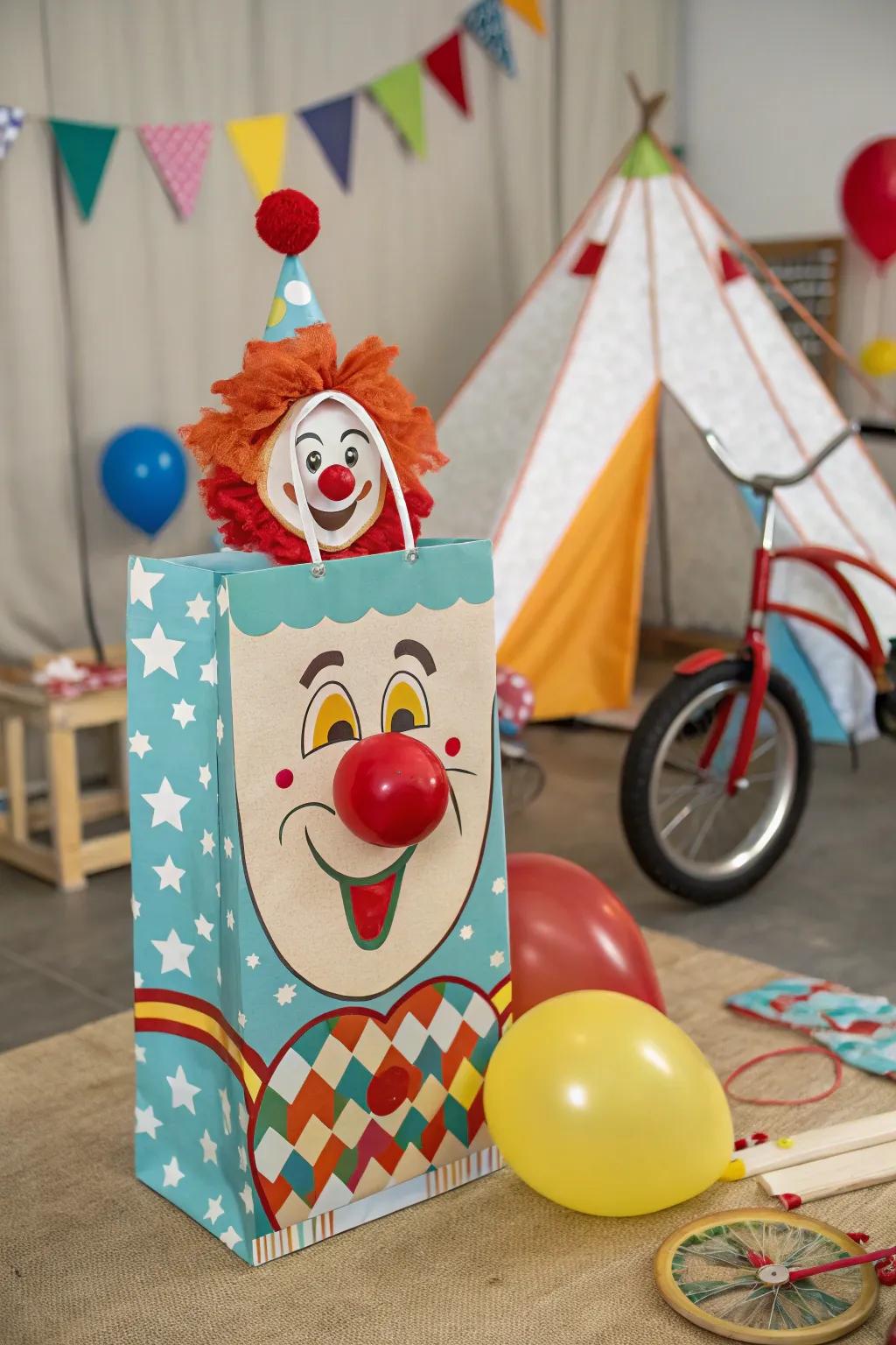 A cheerful clown puppet guaranteed to bring smiles.