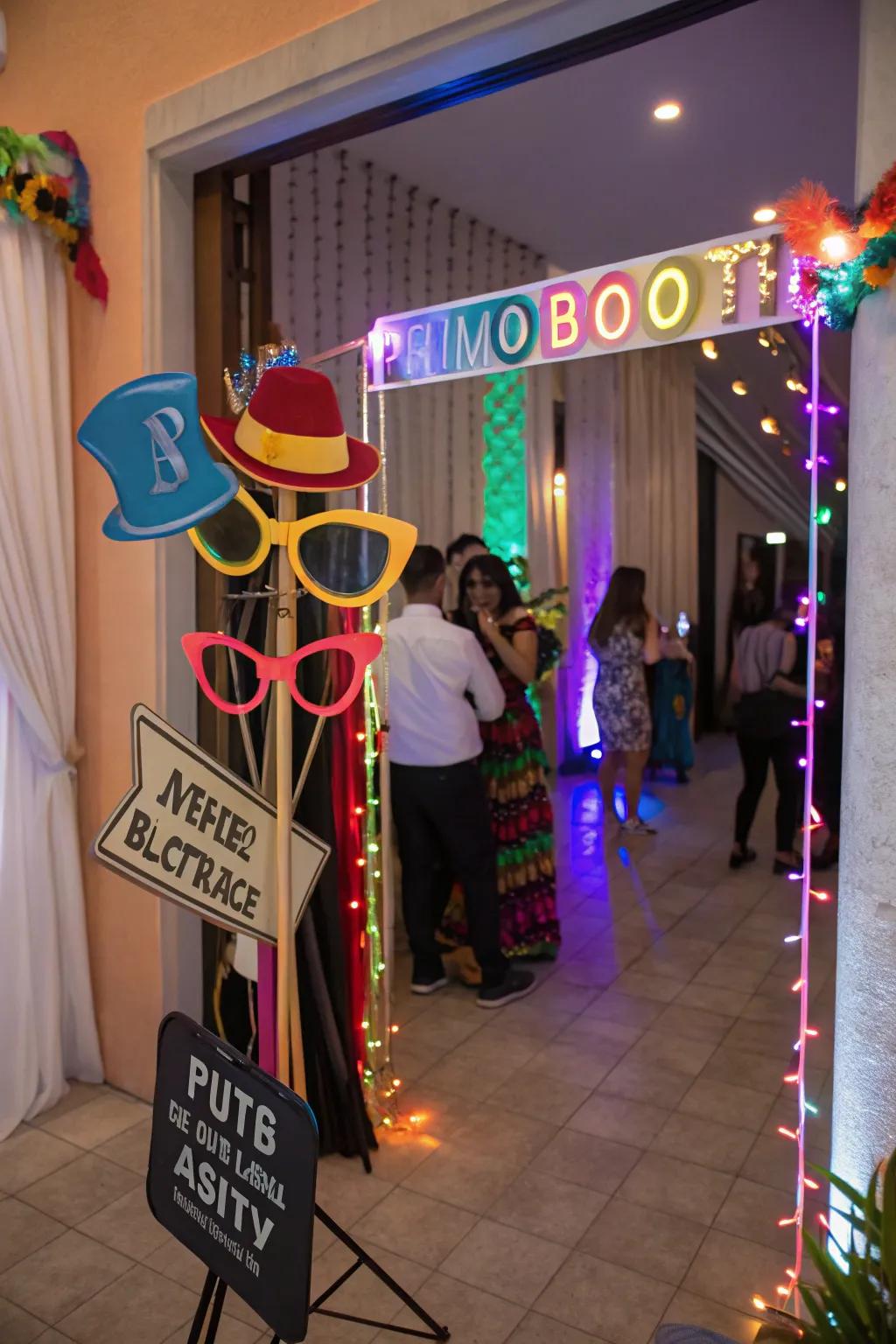 A photo booth entrance captures memorable moments right away.