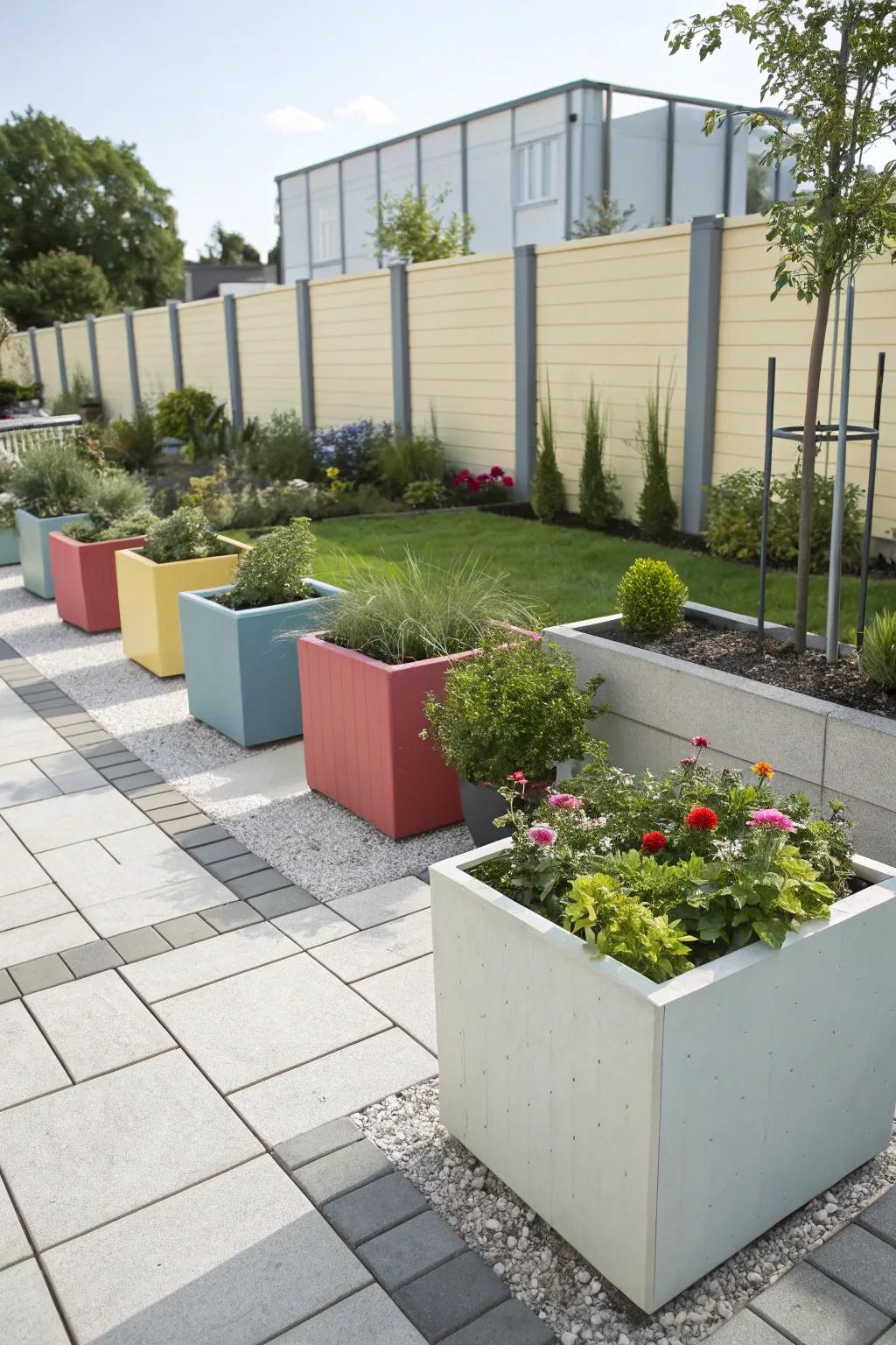 Geometric paver planters add a modern twist.