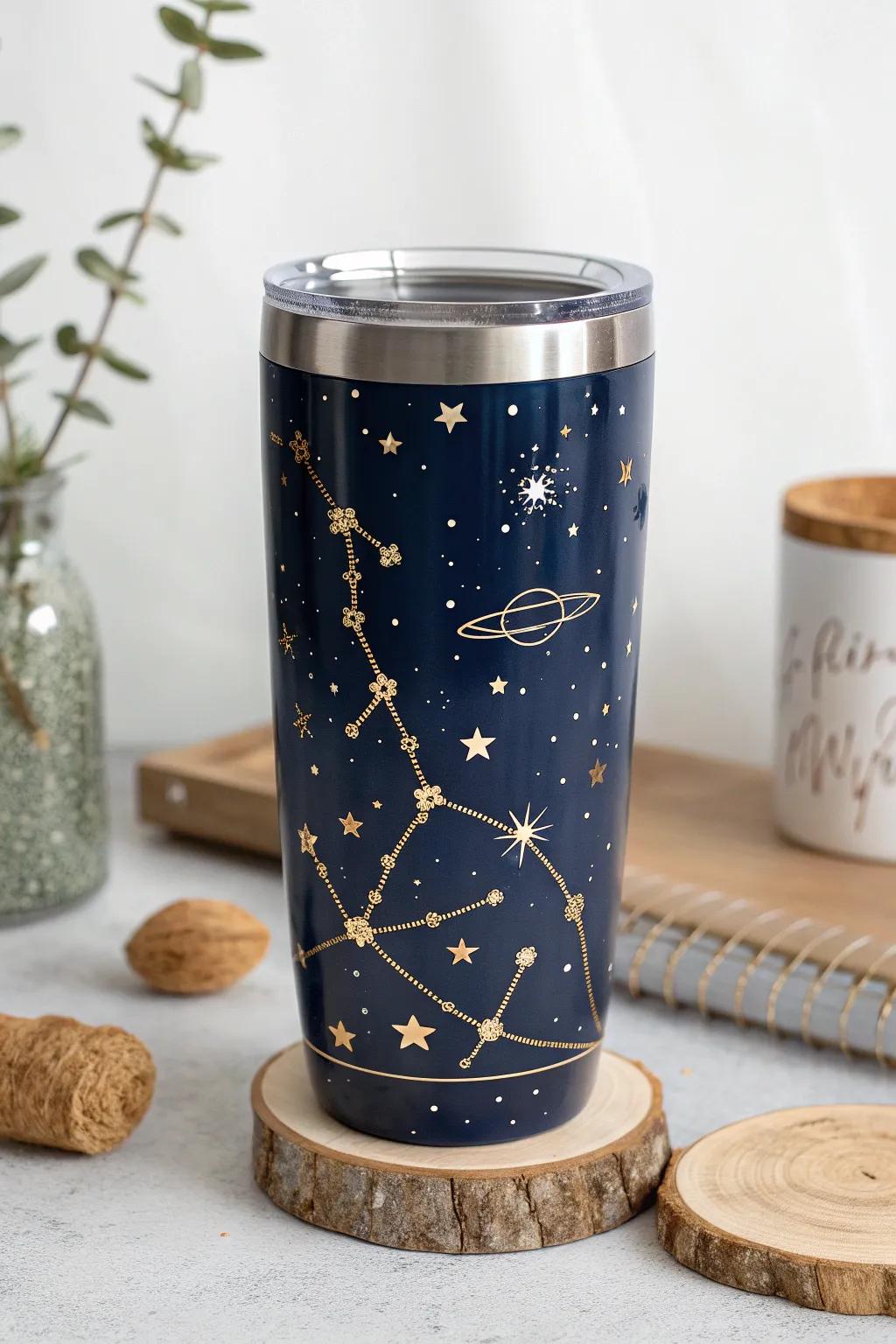 Sip under the stars with this elegant, starry night tumbler—where minimalism meets celestial beauty.