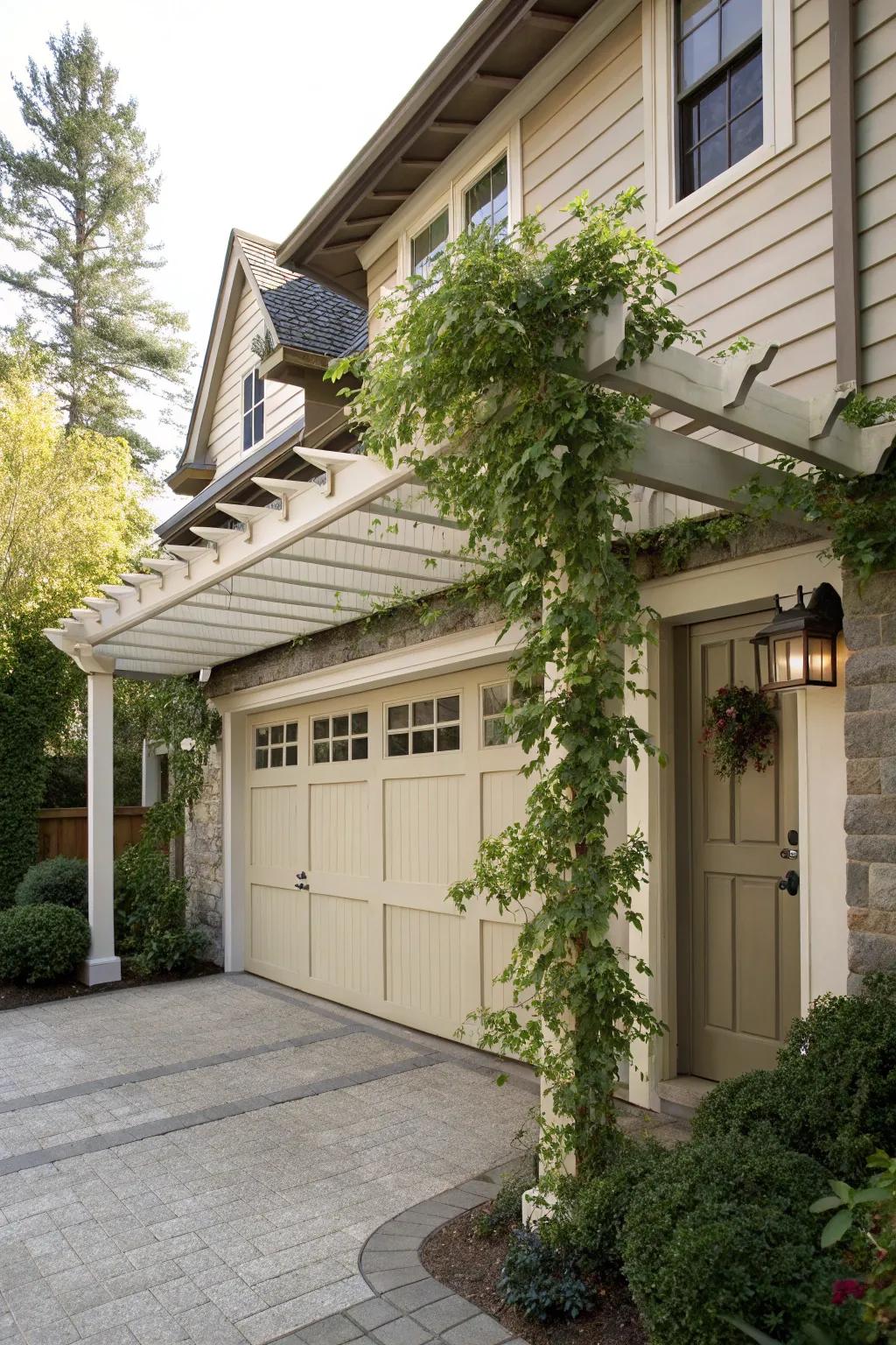 An over-the-garage pergola that adds charm and curb appeal.