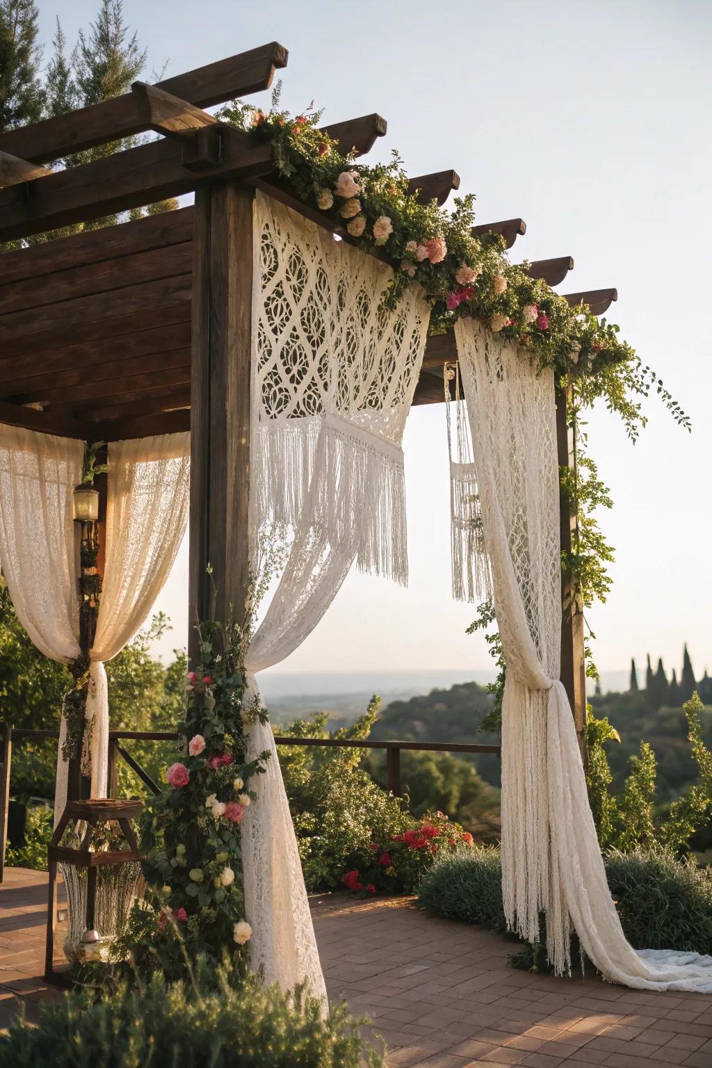 Macramé curtains bring a bohemian touch to outdoor spaces.